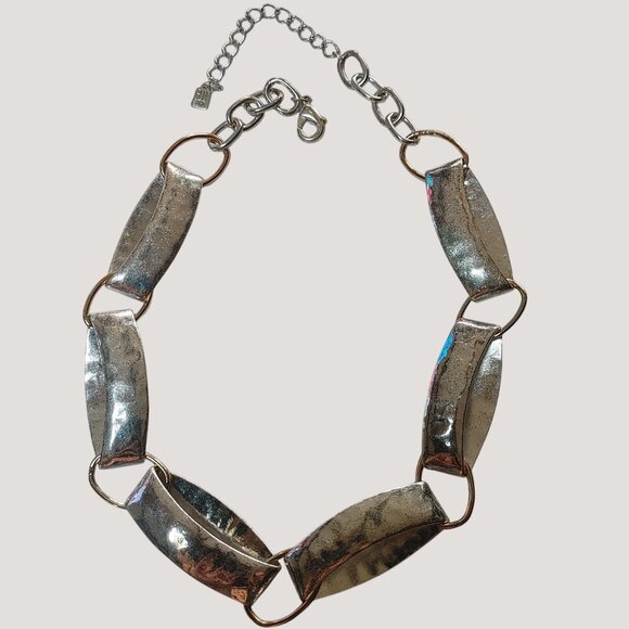 RLM Soho Two Tone Statement Necklace Hammered  Accents 22 Inch Adjustable Chain - Picture 1 of 6